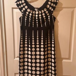 London Times Elegant Black and White Polka Dot Dress, Sz 10
